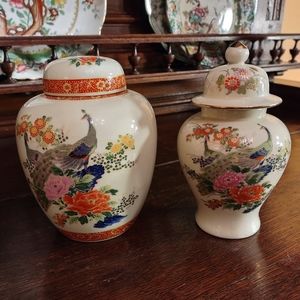 Pair of Japanese (Satsuma)Lidded Ginger Jars or Small Urns